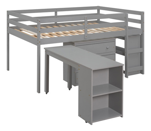 Base De Cama Baja De Madera Maciza De Tamaño Matrimonial Con Gris Puro. Nombre Del Diseño