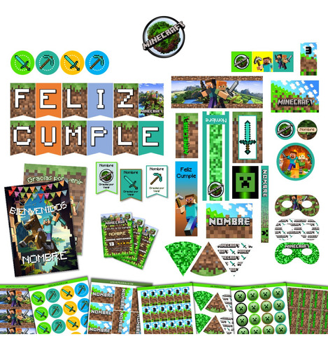 Kit Imprimible Cumple + Candy Editable - Minecraft