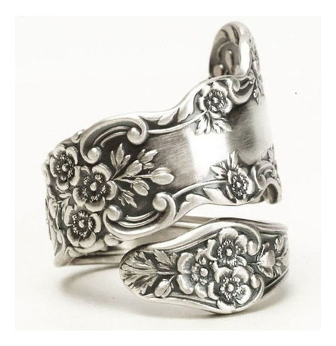 . Anillos De Cuchara De Flor De Loto Talla De Color Plata