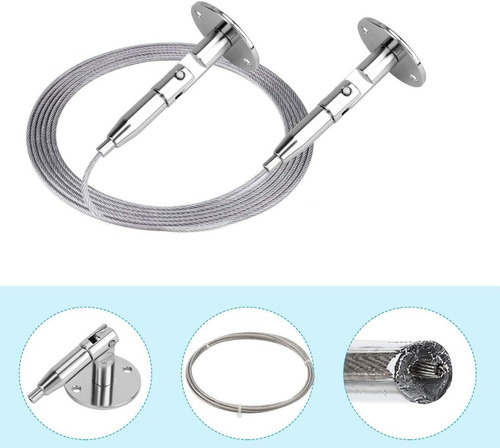 Imagen 3 de 5 de Kit Barral Tensor Cable De Acero Inoxidable Cortina Baño 003