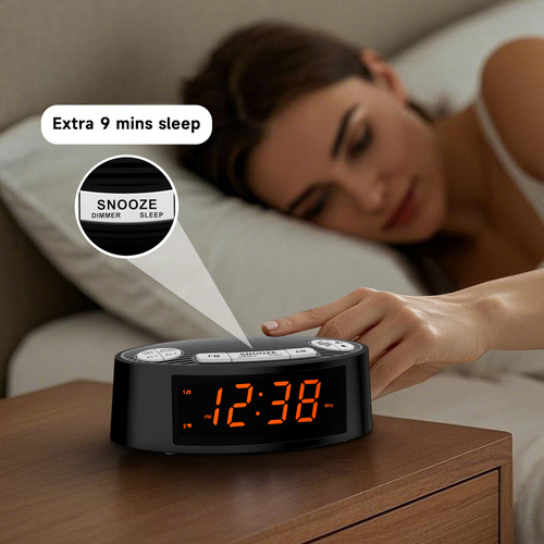 Radio Reloj Despertador Fm/am Rojo Digital Led Pantalla Grande Bocina Buró Escritorio