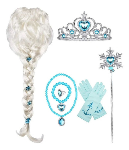 Peruca Elsa Frozen Cosplay Fantasia Menina Infantil 7 Piezas