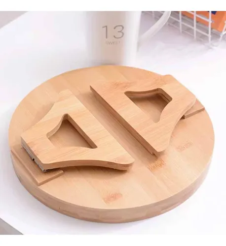 Bandeja De Bambu Circular Para Sofa Con Clips