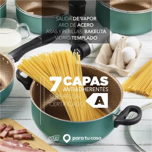 Batería Cocina Olla Cacerola Teflón Safira 5p Mta Ct