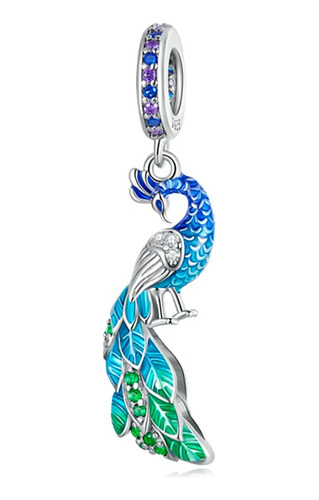 Charm Ave Pavorreal Reluciente Plata 925 Con Cadena Pajaro 