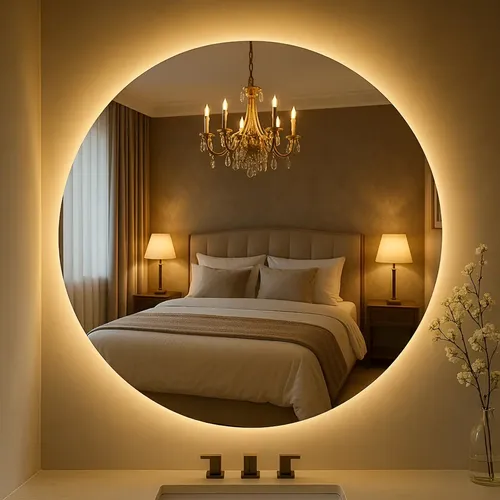 Espelho Redondo 120x120 Cm Lapidado Led Indireto Decorativo - R$ 633,91
