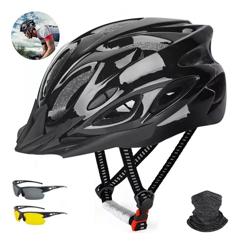 Casco De Bicicleta Unisex+luz De Bicicleta+gafas+mascara Color Negro Talla Talla Única