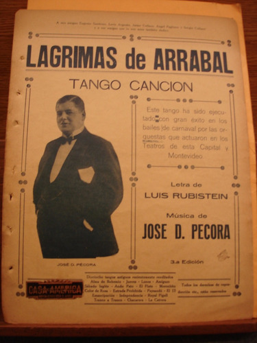 Partitura Lagrimas De Arrabal Tango Rubistein Pecora