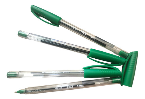 Lápiz Pasta Punta Media 1.0mm Verde Cristal Artel 4 Unidades Exterior Transparente