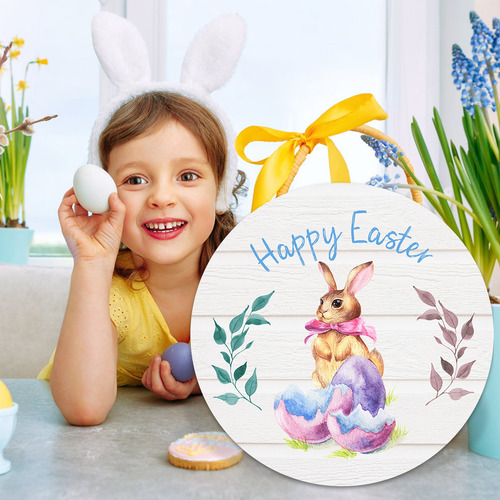 Letrero De Madera De Pascua 2024 Con Forma De Guirnalda Deco