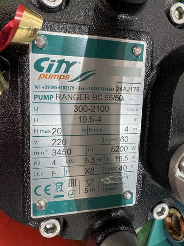 Bomba Achique Aguas Negras Citypedrollo 7,5hp, 230v. Italy.