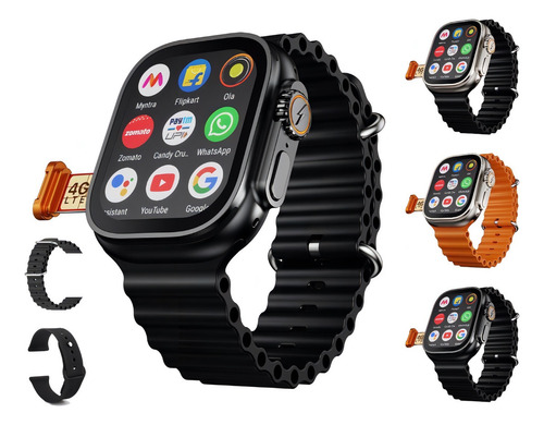 Smartwatch Relógio 4g Ultra C/chip Wi-fi Gps 16gb E 2gb Ram Caixa Preto Pulseira Preto Bisel Preto Desenho Da Pulseira Mesh