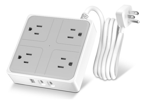 Regleta Multicontacto Pared Usb Con 4 Salidas Y 3 Usb