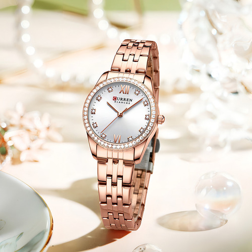 Reloj De Cuarzo Curren De Lujo Con Correas De Acero Con Diam Fondo Rose White