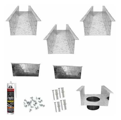 Kit Calha Cocho Embutido Quadrada 6mt Galvanizado C/ 40