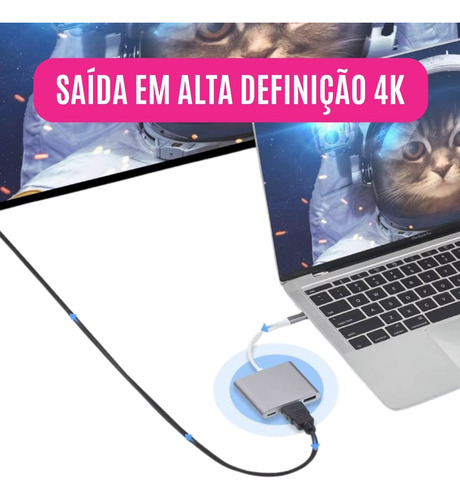 Hub Tipo-c Hdmi Usb 3.0 Velocidade P/ Notebook Pc Portátil