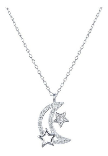 Cadena Con Dije Luna Y Estrellas Plata 925 Y Cubics