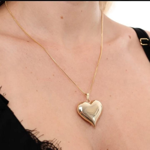 Imagem 4 de 5 de Colar Cordao Feminino 0,80 Com Coração Liso Folheado A Ouro