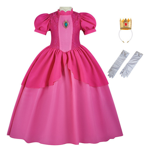 Disfraz De Peach Princess Cosplay Trajes De Niños Vestido,co