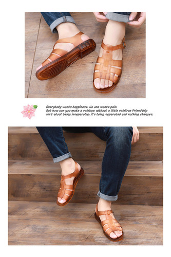 25-3 Sandalias De Suela Blanda Con Tacón Plano Retro De