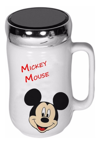 Mug Vaso Pocillo Minnie Mouse Cerámica Tapa Espejo Blanco