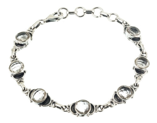 Pulsera De Plata 925 Tailandia Piedra Cuarzo Cristal