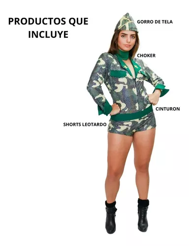 Disfraz Soldada Militar Camuflaje Con Accesorios Dama