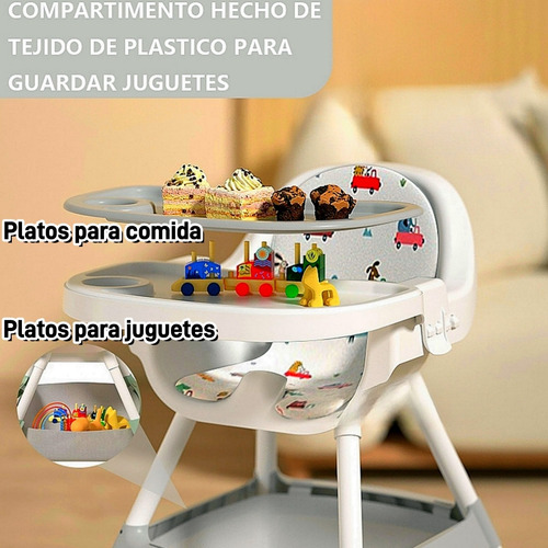 Ajustable Silla Alta Periquera Para Bebé Con Bandeja Silla Para Bebe 3 En 1 Gris