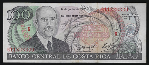 Costa Rica, 100 Colones, 1992. P#258. Casi Sin Circular