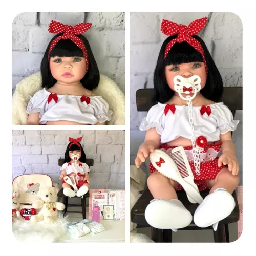 Boneca Bebê Menina Reborn Silicone Pode Molhar Kit Itens