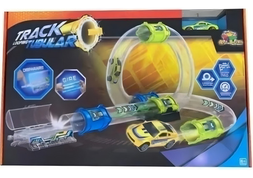 Pista Track Looping Tubular Looping Com Lançador De Carro Cor Azul/Amarelo