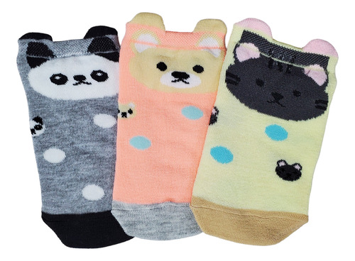 Calcetin Tin Colores Osos Animales Algodón 23-26 Cm 3 Pares