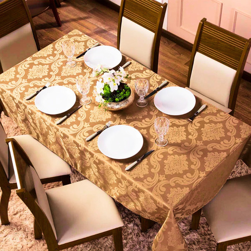 Toalha Mesa Retangular 6 Lugares Cadeiras Premium Cor Marrom-claro