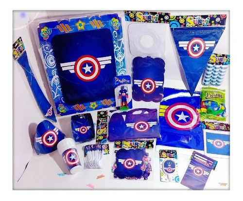 Kit Decoración Infantil Capitan America Escudo 12 Invitados