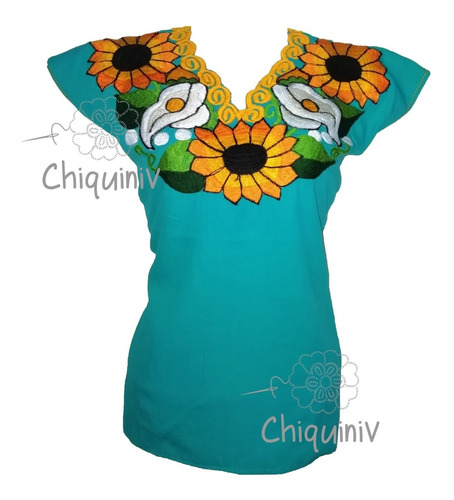 Blusa Artesanal Girasol Y Lirios Altos De Chiapas