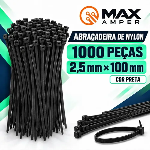 Pacote 1000 Abraçadeiras Nylon Enforca Gato 2,5mm X 100mm Mx Preto 1000 Unidades