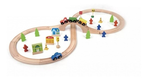 Pista Tren Ciudad En 42 Piezas Madera Classic World