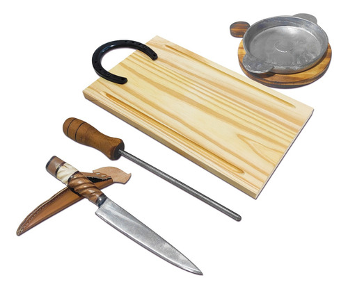 Set Parrilla Asador Provoletera Cuchillo Chaira Tabla Madera