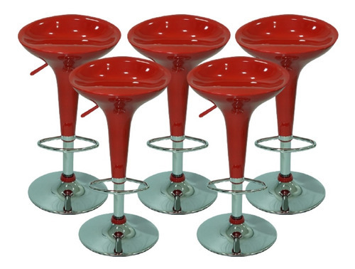 Kit 5 Un Banqueta Alta Café Bar Assento Em Abs Moderna Stool Cor Vermelho