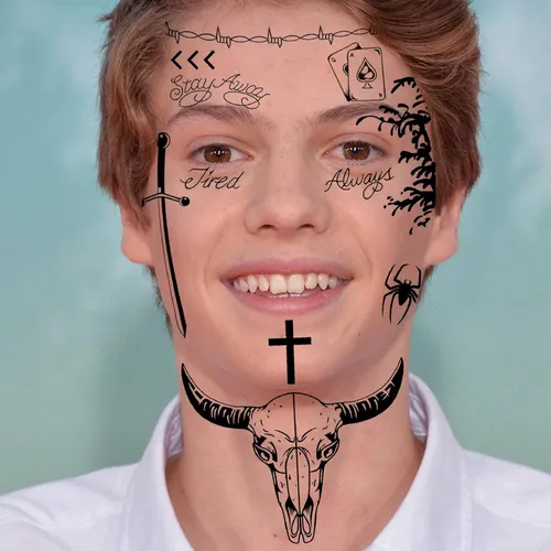 12 Hojas Juego De Tatuajes De Cara De Halloween, 4 Hojas De
