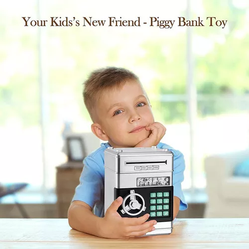 Hucha digital con monedas y billetes, contraseña y alarma, color plateado,  para niños