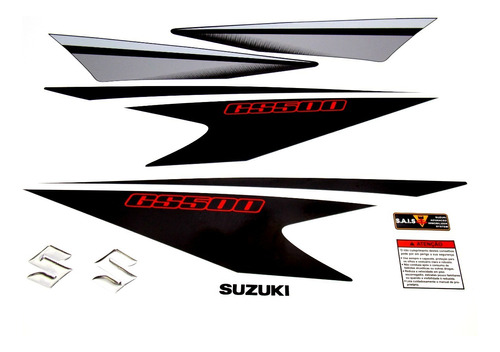 Kit Jogo Faixa Emblema Adesivo Suzuki Gs500 Preta Gs504 Cor ADESIVO LATERAL GS500 PRETA
