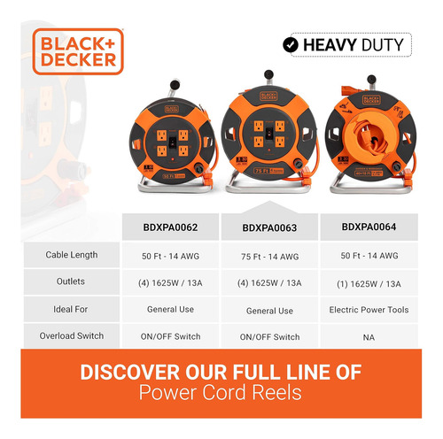 Black+decker Retractable Extension Cord Reel 75 Ft Con 4 De