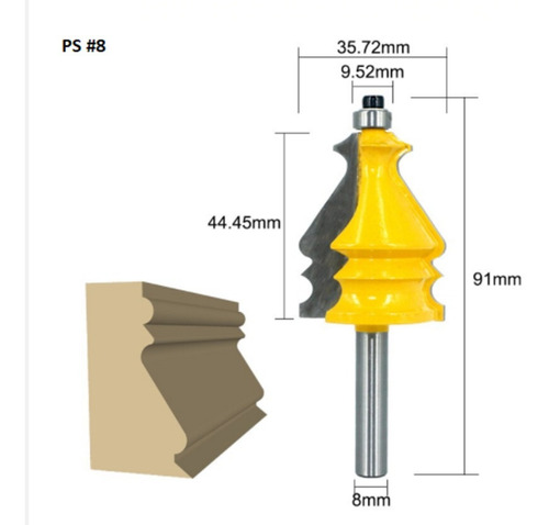 Fresa Broca De Molde Arquitectónico Con Mango De 8mm #8