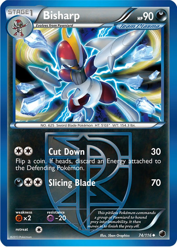 Cartas Pokemon Bisharp 74/116 Played B&w Plasma Freeze Plf