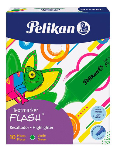 Resaltador Chato Pelikan Flash Fluo X10 Elegí El Color Color Verde