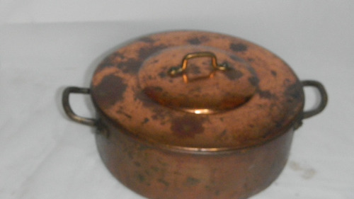 Olla De Cobre Antigua Con Tapa Tien Una Altura De 9cms 