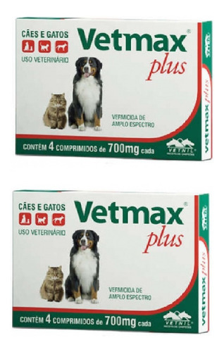 Kit 2un Vetmax Plus Cães E Gatos 4 Comprimidos - Vetnil