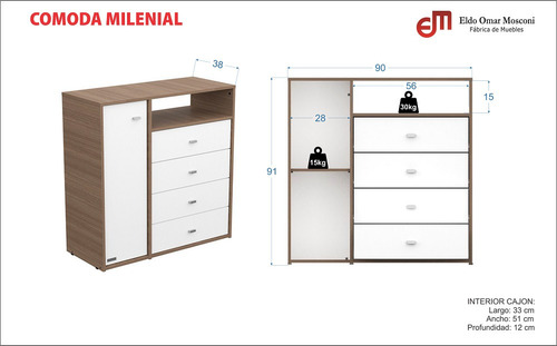 Cómoda Milenial Mosconi 91 × 90 × 38 Cm Color Venezia