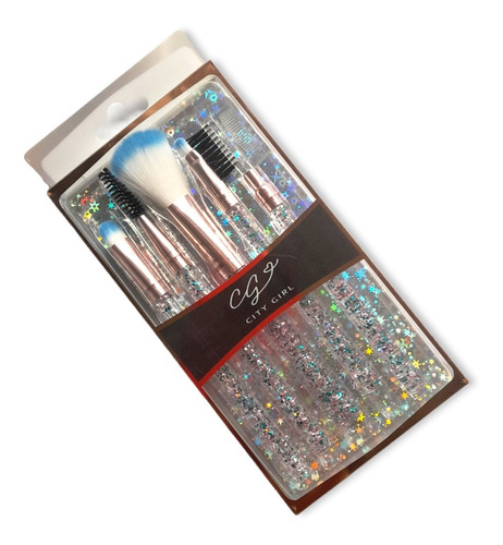 Set De 5 Brochas Y Pinceles Make Up Maquillaje Mango Glitter